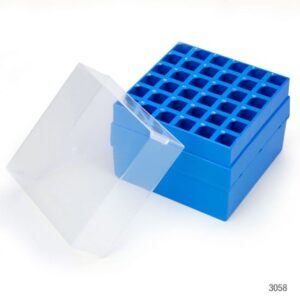 Storage Box with Lid for 15mL Centrifuge Tubes, 36-Place (6x6), PP, Blue Base & Clear Lid