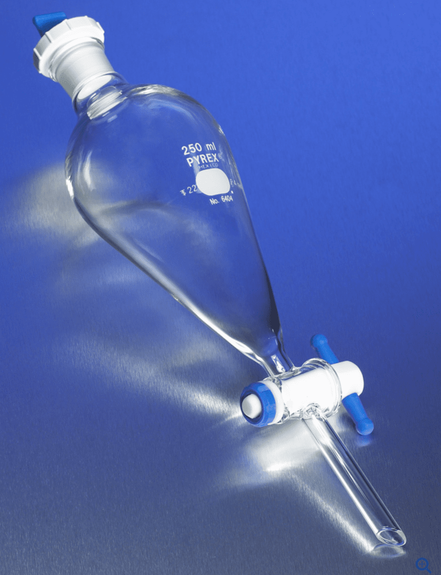 Pyrex® 1l Pear Shaped Squibb Separatory Funnel Ptfe Product Standard Stopcock Polyethylene 9437