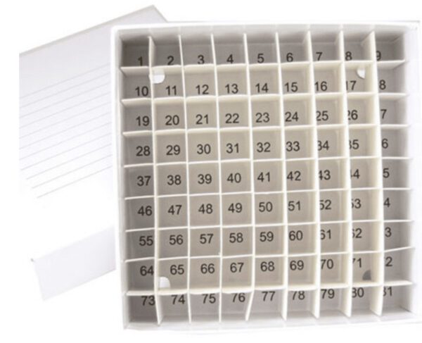 Globe Scientific Cardboard Cryogenic Vial Freezer Storage Box for Up To 2-Inch Tall Vials, 100-Place, 10 x 10 Array, White