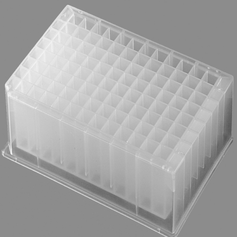 Axygen® 96-well Clear Round Bottom 2.2 mL Polypropylene Deep Well Plate, 5 per Pack, Sterile, 25 / Cs