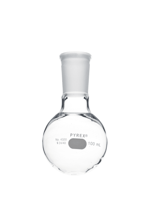 PYREX® 100 mL Short Neck Boiling Flask, Round Bottom, 24/40 Standard Taper Joint