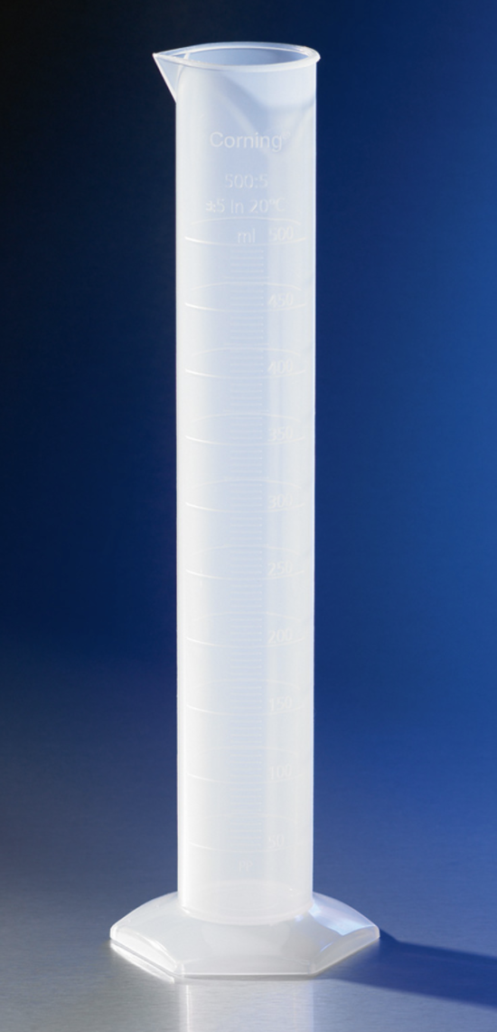 Corning® Single Metric Scale, 100 mL Reusable Plastic Graduated Cylinder, Polypropylene, TC with Funnel Top
