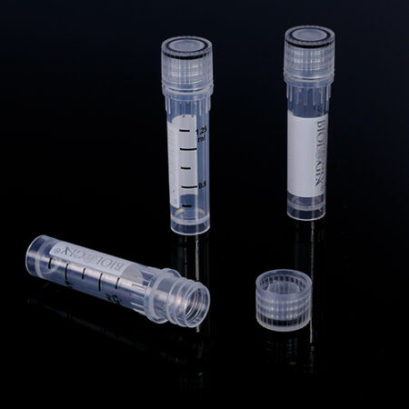 Cryogenic Vials-with O-ring in the Cap. 2.0ml Self- Standing Vials assembled with clear caps, Sterile, RNase & DNase Free,with White Printing Area, Endotoxin Free, 500 Tubes/Pack.