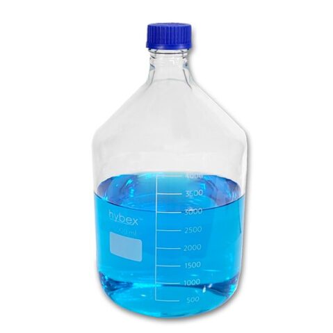 hybex Glass Media Storage Bottles, 5L with standard (GL45) blue cap, 1/ea.