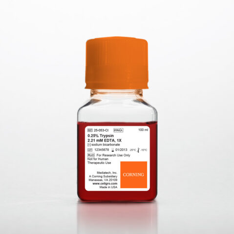 Corning® 100 mL Trypsin EDTA 1X ,0.25% Trypsin/2.21 mM EDTA in HBSS; [-] sodium bicarbonate, calcium, magnesium