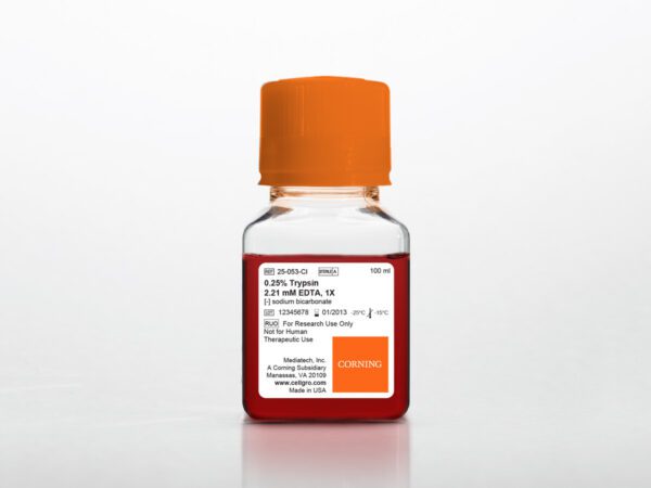 Corning® 100 mL Trypsin EDTA 1X ,0.25% Trypsin/2.21 mM EDTA in HBSS; [-] sodium bicarbonate, calcium, magnesium