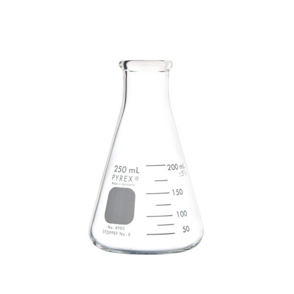 PYREX® 250 mL Narrow Mouth Erlenmeyer Flasks with Heavy Duty Rim