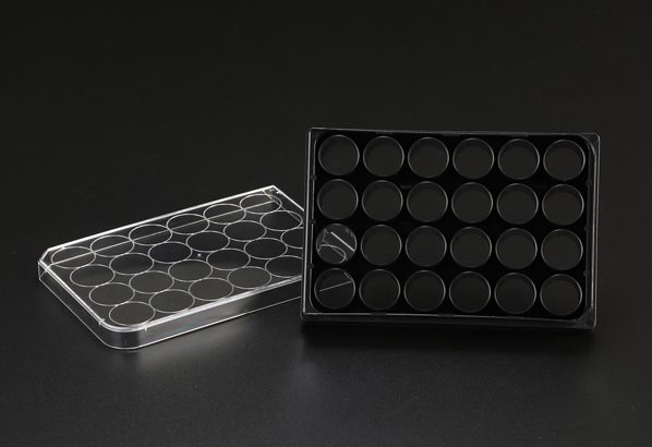 Black Plate, 96well, PS/Glass, 85.4x127.6mm, Flat bottom, Sterile to SAL 10-6